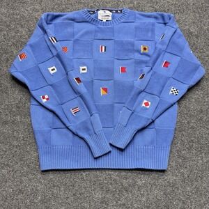 VTG English Sports Shop Bermuda Blue Nautical Flag Preppy Cotton Sweater Large
